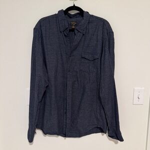 J Crew Mens XL Cashmere Blend Navy Blue Plaid Button Down Shirt Long Sleeve